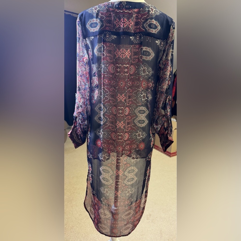 Knox Rose Tunic Womens S Black Red Chiffon Semi Sheer Roll Tab
Boho Peasant Goth - Picture 5 of 10